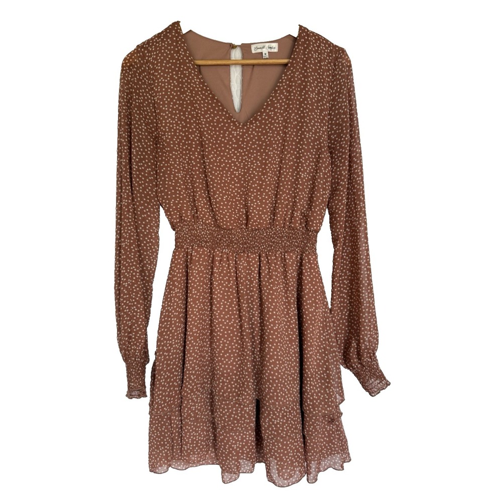 Emerald Sundae‎ Dress Size Medium Pink Mauve Long Sleeve Geometric Retro Cinched